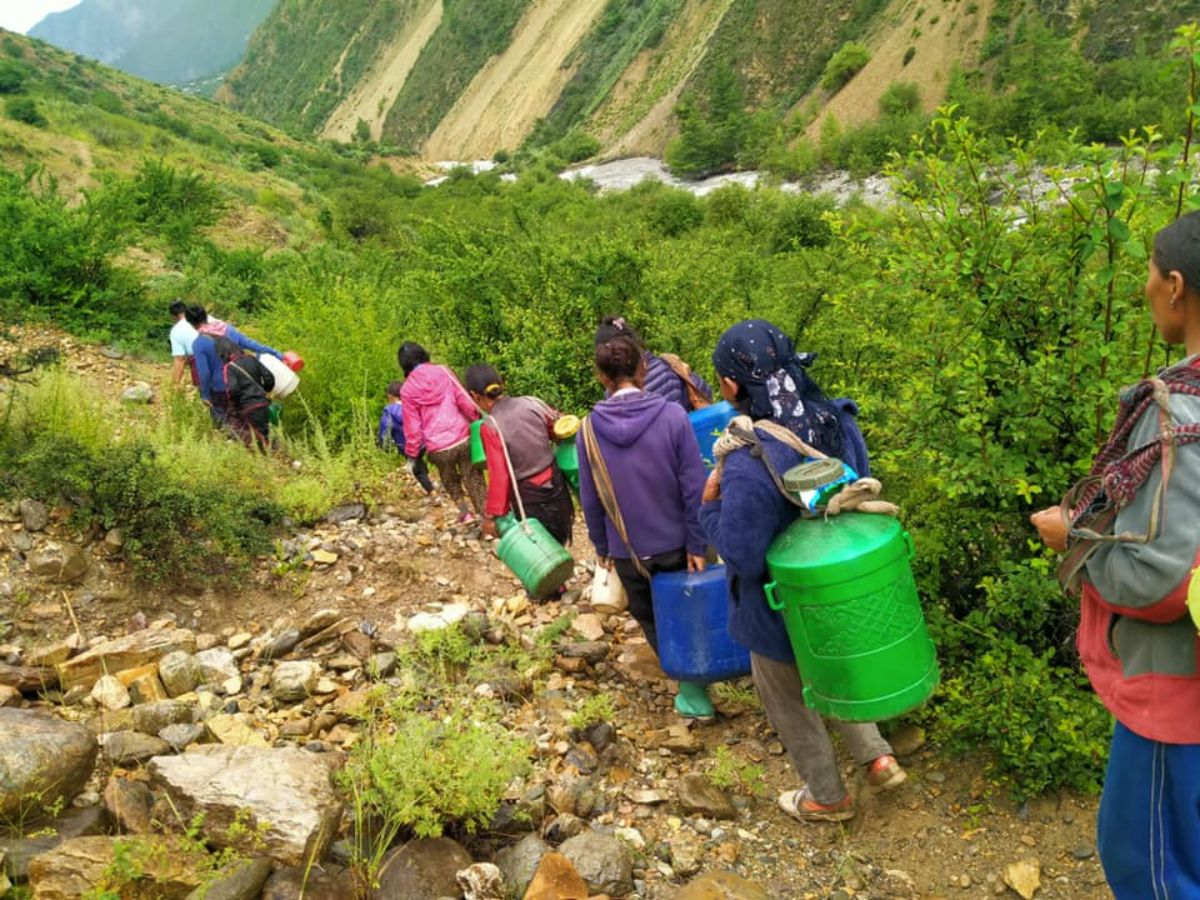 locals-of-tumkot-village-humla-compelled-to-walk-for-hours-to-fetch-water-as-landslide-sweeps-away-water-source-supply-pipe-with-photos