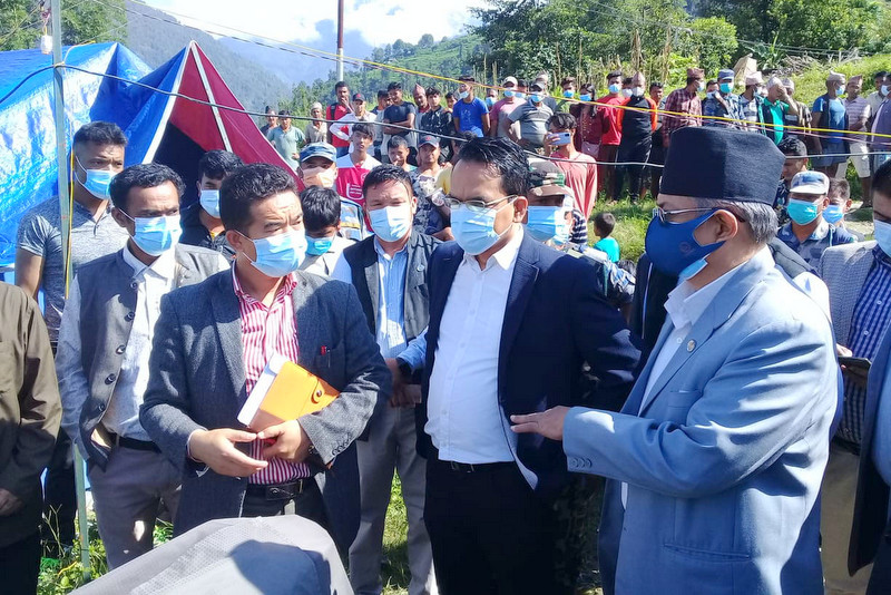 home-minister-khand-visits-flood-hit-areas-in-melamchi