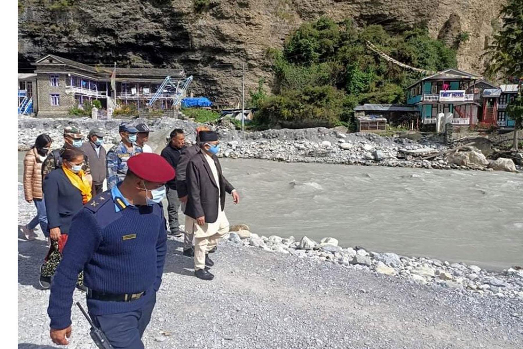 home-minister-inspects-flood-hit-areas-in-manang