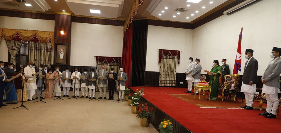 president-bhandari-administers-oath-of-office-to-newly-appoint-ministers