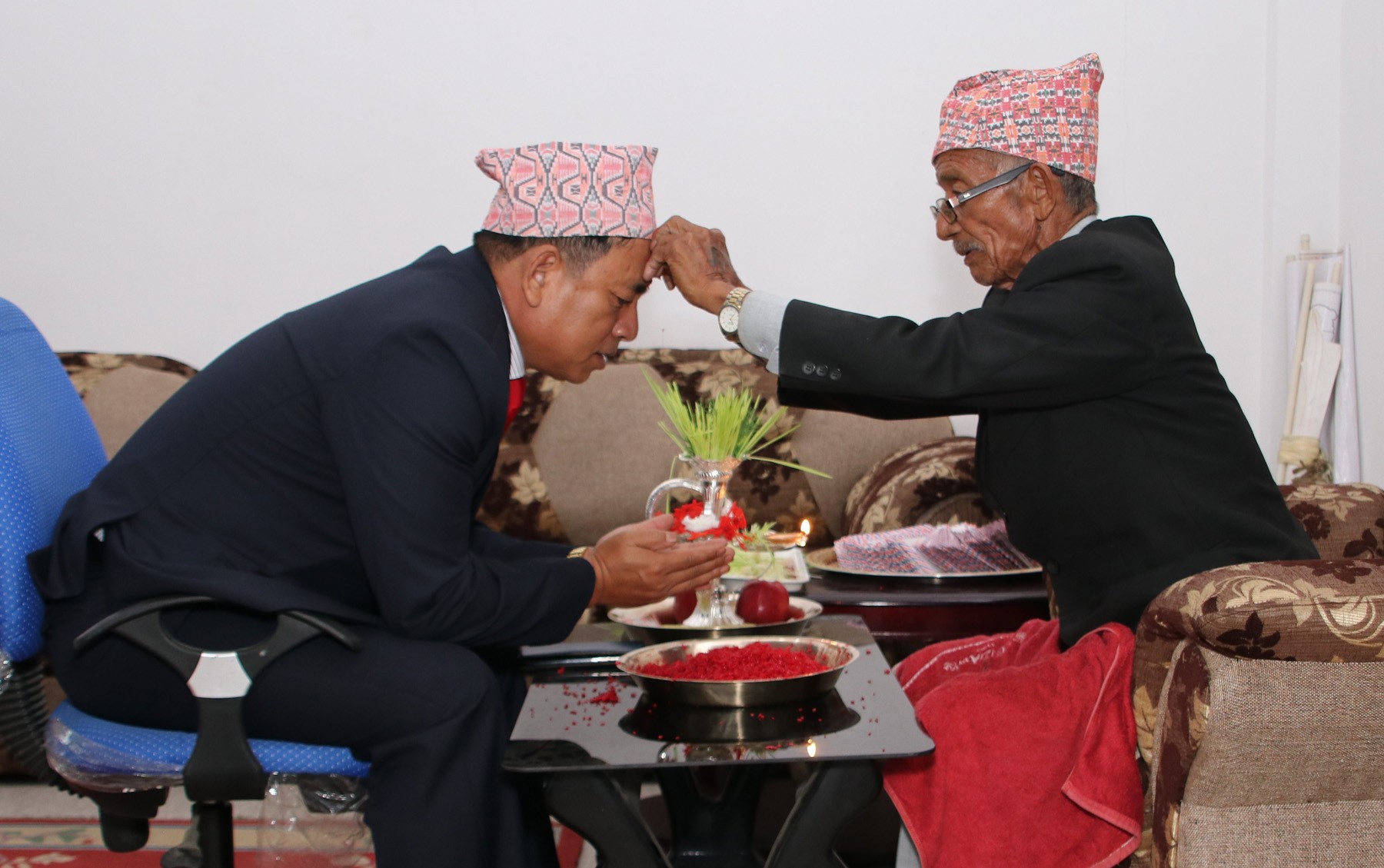 vice-president-pun-receives-dashain-tika-from-his-father